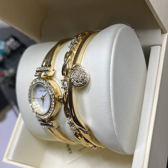 Anne Klein Women's Premium Crystal Accented Bangle Watch and Bracelet Set - Picture 6 of 6